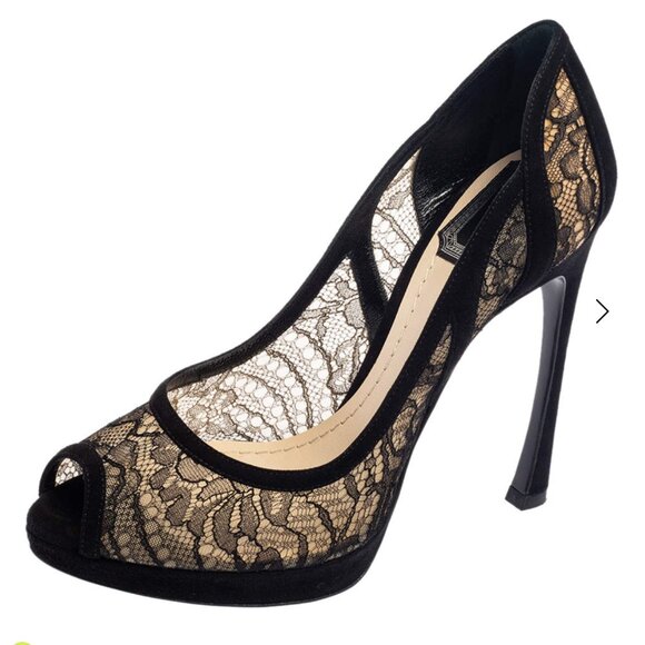 Dior Black Lace Peep-Toe Heels - Picture 2 of 14